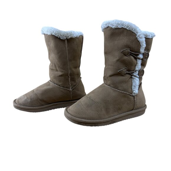 Girls Faux Suede Fur Tan Brown Boots Generic Unbranded Size 1 Winter Casual Warm - Picture 1 of 12